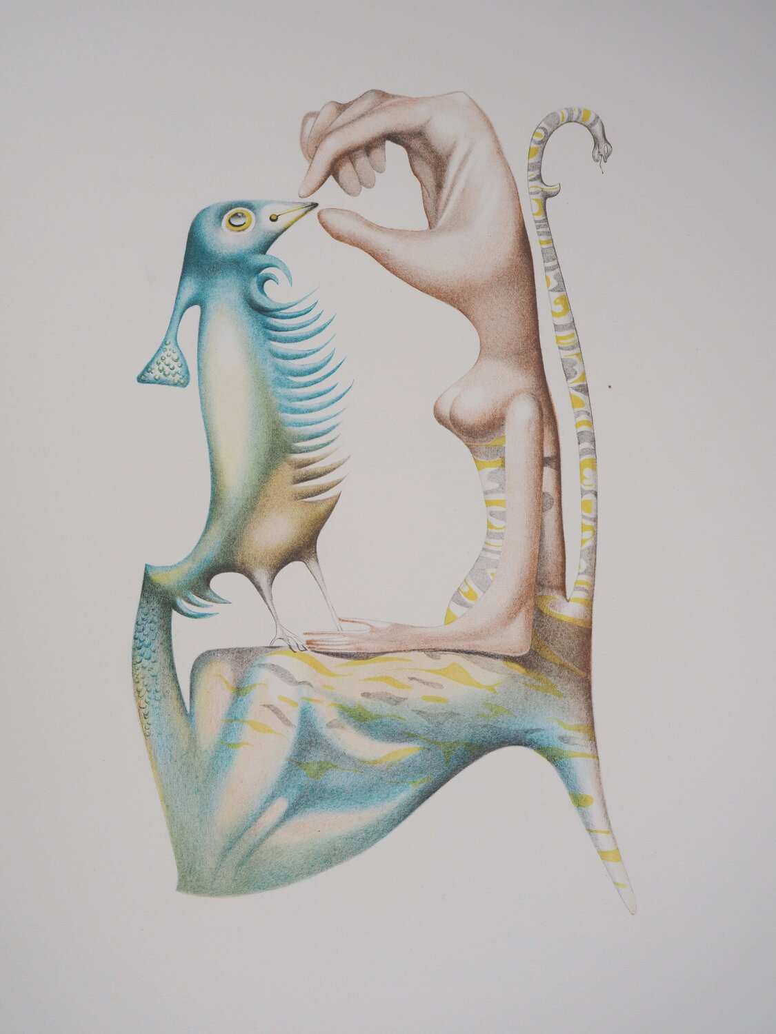 L’alphabet Hébreu, Homme et oiseau, Lithographie originale signée Jules Perahim Druck zu verkaufen