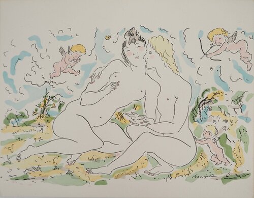 Couple de femmes et chérubins Léonard-Tsuguharu Foujita