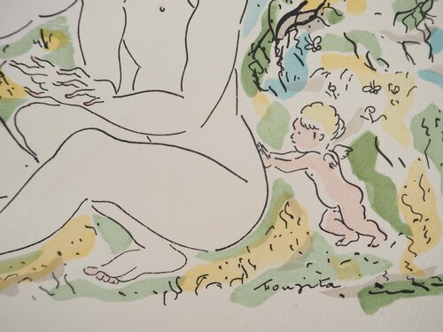 Couple de femmes et chérubins by Léonard-Tsuguharu Foujita, Print for Sale on Singulart