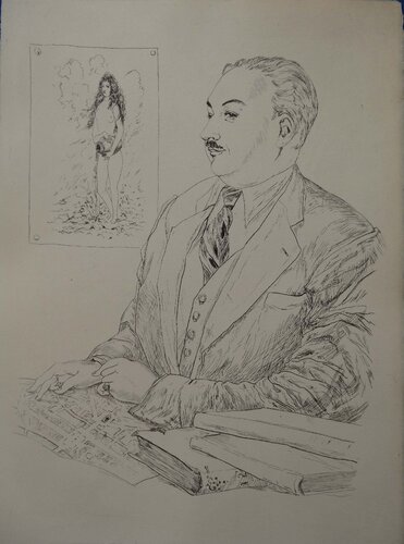 La Rivière Enchantée, Portrait d'Héron de Villefosse, Gravure originale signée de Léonard-Tsuguharu Foujita, Impresión a la venta en Singulart