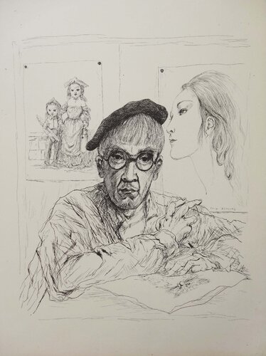 Autoportrait au béret avec sa femme Kimiyo di Léonard-Tsuguharu Foujita, Stampa in vendita su Singulart