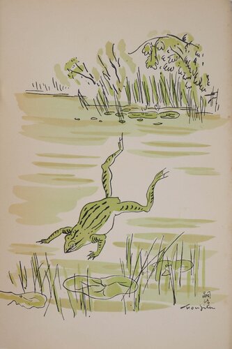Zen, Grenouille au dessus d'un étang, Gravure originale signée di Léonard-Tsuguharu Foujita, Stampa in vendita su Singulart