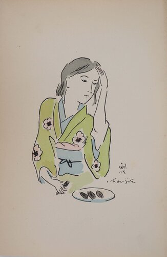 Femme en kimono se coiffant de Léonard-Tsuguharu Foujita, Impresión a la venta en Singulart