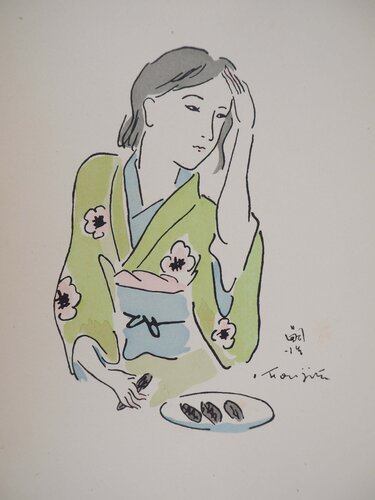Femme en kimono se coiffant von Léonard-Tsuguharu Foujita, Druck kaufen auf Singulart