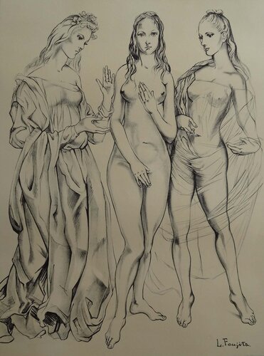 Les trois Graces : La Jeunesse by Léonard-Tsuguharu Foujita, Print for Sale on Singulart