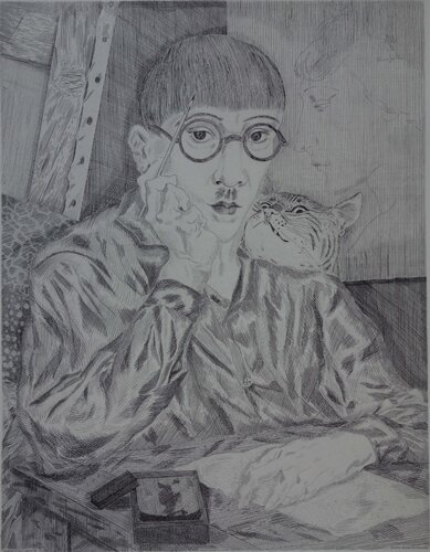 Autoportrait au chat di Léonard-Tsuguharu Foujita, Stampa in vendita su Singulart