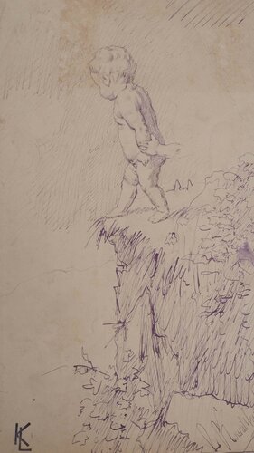 Enfant au bord du lac, c di Léopold-Franz Kowalski, Opera su carta in vendita su Singulart