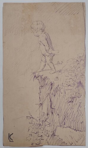 Enfant au bord du lac, dessin original by Léopold-Franz Kowalski, Drawing for Sale on Singulart