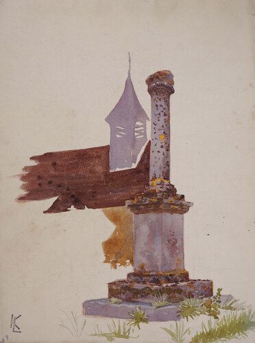 Monument devant église, c von Léopold-Franz Kowalski, Werk auf Papier kaufen auf Singulart