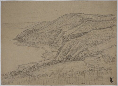 Falaises de bord de mer, dessin original Léopold-Franz Kowalski