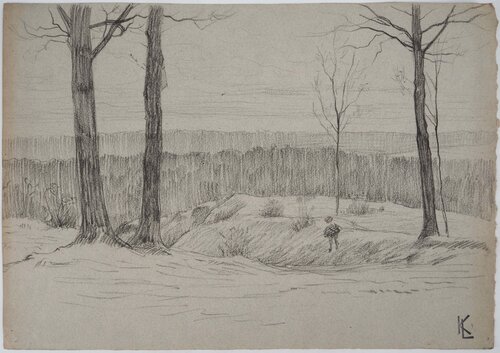 Enfant à la prairie, dessin original Léopold-Franz Kowalski