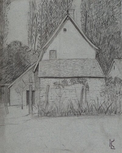Arrière d'une maison, c par Léopold-Franz Kowalski, Œuvre sur papier en vente sur Singulart