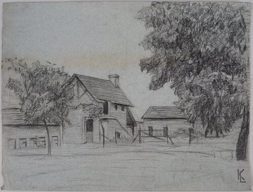 Une ferme, dessin original Léopold-Franz Kowalski