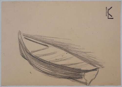 Une barque, dessin original Léopold-Franz Kowalski