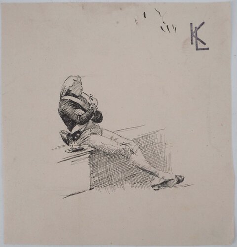 Le repos du soldat, dessin original by Léopold-Franz Kowalski, Drawing for Sale on Singulart