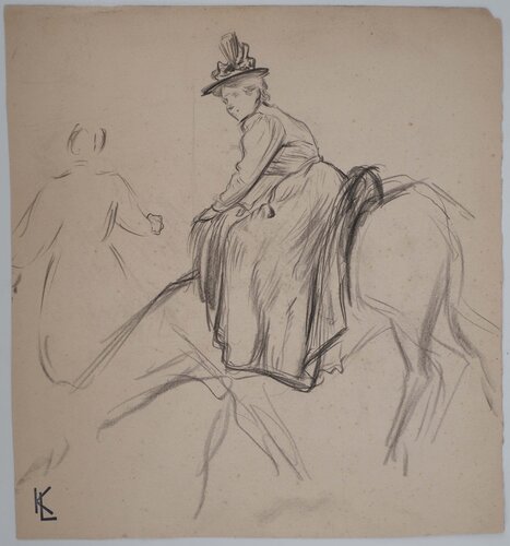 Loren à dos de cheval, dessin original Léopold-Franz Kowalski