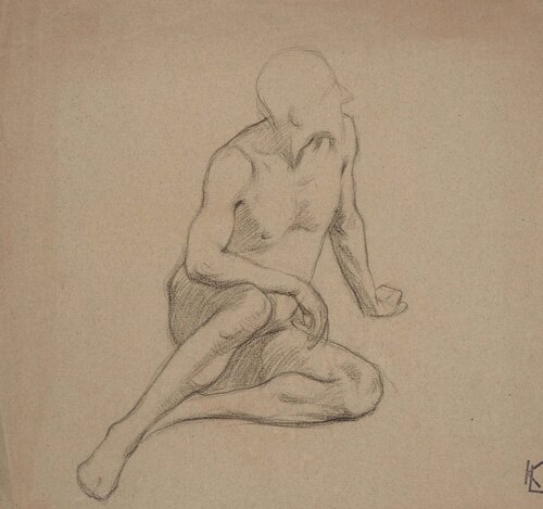 Nu masculin assis, c par Léopold-Franz Kowalski, Œuvre sur papier en vente sur Singulart