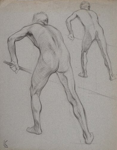 Étude du nu masculin de dos, c par Léopold-Franz Kowalski, Œuvre sur papier en vente sur Singulart