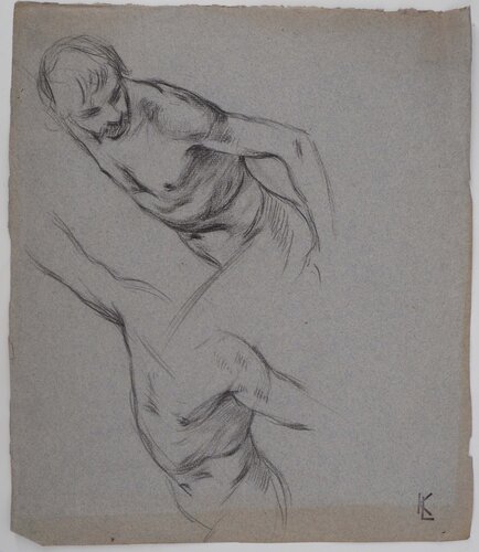 Étude du buste masculin en mouvement, dessin original Léopold-Franz Kowalski