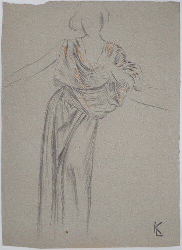 Drapé d'une robe de soirée, dessin original by Léopold-Franz Kowalski, Drawing for Sale on Singulart