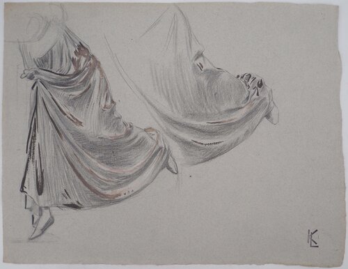 Étude du drapé d'une jupe, dessin original by Léopold-Franz Kowalski, Drawing for Sale on Singulart
