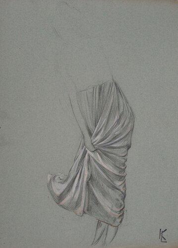 Drapé d'une jupe plissée, c by Léopold-Franz Kowalski, 紙の作品 for Sale on Singulart