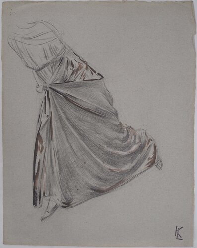 Le drapé de jupe relevée, dessin original by Léopold-Franz Kowalski, Drawing for Sale on Singulart