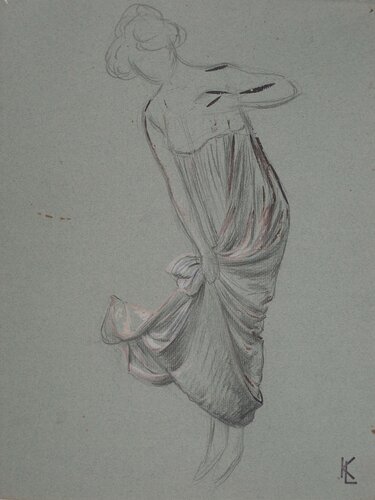 Étude du drapé du jupon relevé, c di Léopold-Franz Kowalski, Opera su carta in vendita su Singulart