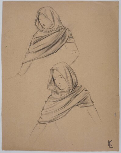Étude du drapé du châle, dessin original by Léopold-Franz Kowalski, Drawing for Sale on Singulart