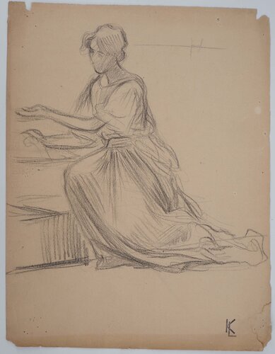 Sujet féminin en robe, dessin original von Léopold-Franz Kowalski, Zeichnungen kaufen auf Singulart