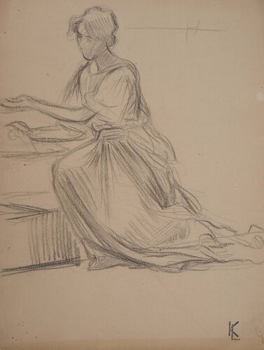 Sujet féminin en robe, c par Léopold-Franz Kowalski, Œuvre sur papier en vente sur Singulart