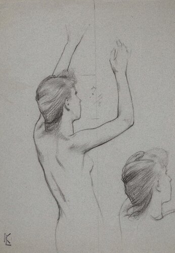 Nu féminin de dos, c par Léopold-Franz Kowalski, Œuvre sur papier en vente sur Singulart