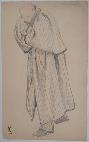Homme en peignoir, dessin original by Léopold-Franz Kowalski, Drawing for Sale on Singulart