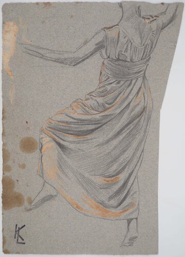 Drapé d'une robe vue de dos 1, dessin original von Léopold-Franz Kowalski, Zeichnungen kaufen auf Singulart