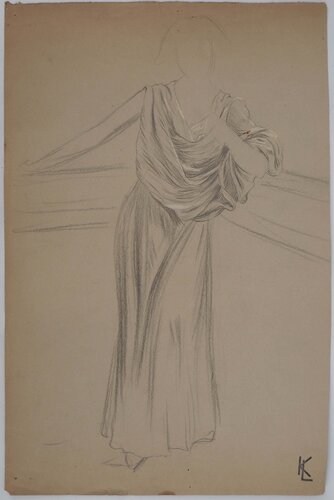 Étude du drapé de la robe du soir, dessin original von Léopold-Franz Kowalski, Zeichnungen kaufen auf Singulart