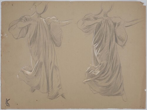 Étude du drapé de la robe de chambre, dessin original by Léopold-Franz Kowalski, Drawing for Sale on Singulart