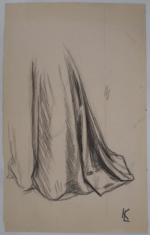 Drapé de robe en mouvement, dessin original Léopold-Franz Kowalski