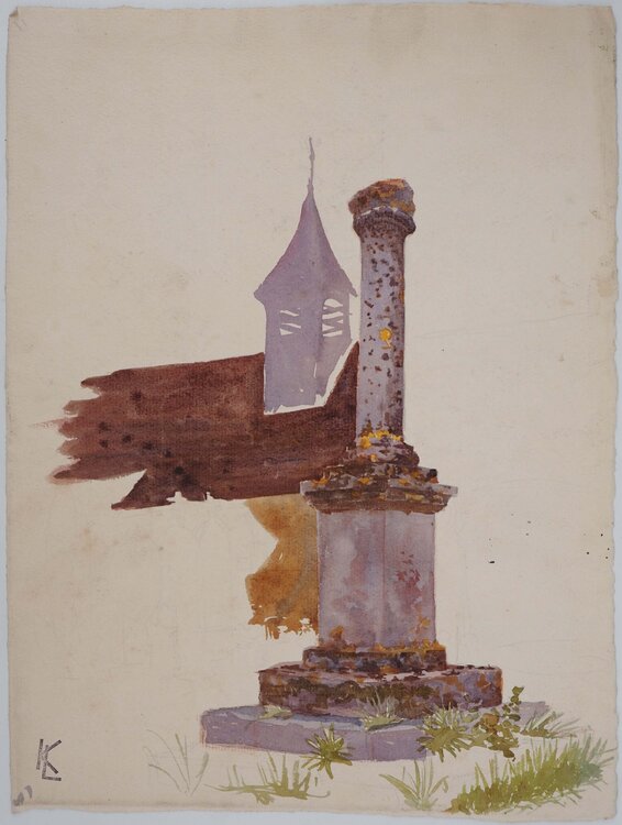 Monument devant église, dessin original Léopold-Franz Kowalski