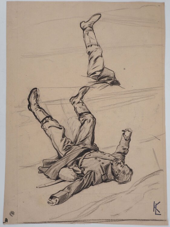 Le soldat allongé, dessin original Léopold-Franz Kowalski
