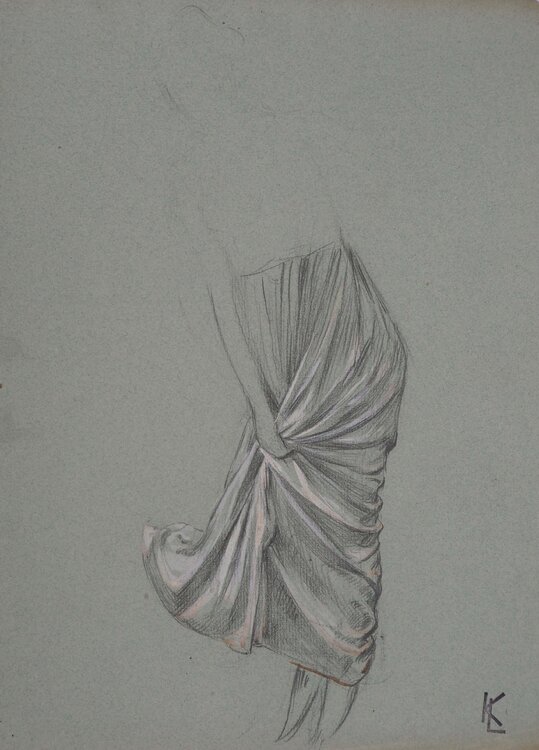 Drapé d'une jupe plissée, c Léopold-Franz Kowalski