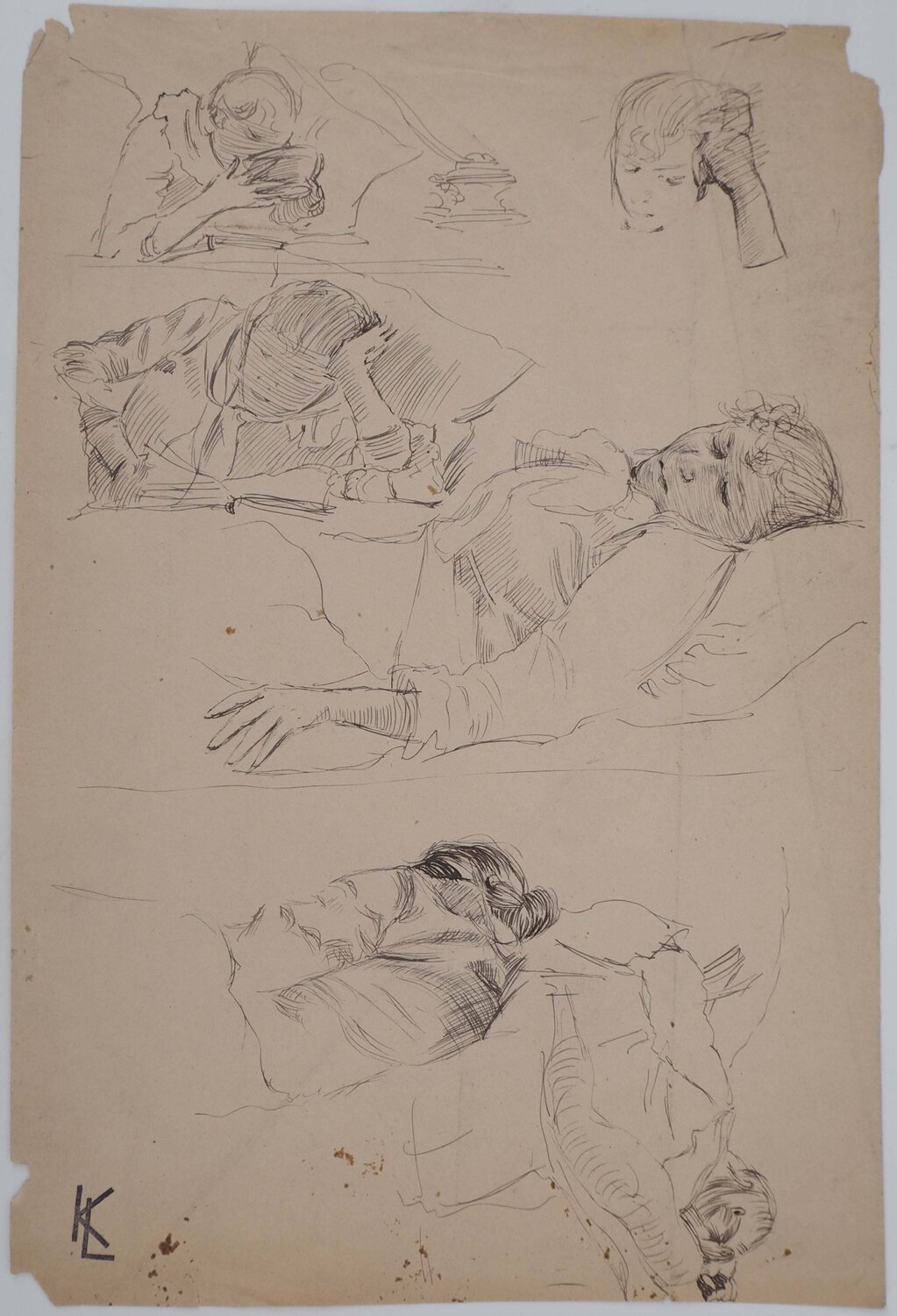 Variations d'un sujet alité, dessin original Léopold-Franz Kowalski Disegno in vendita