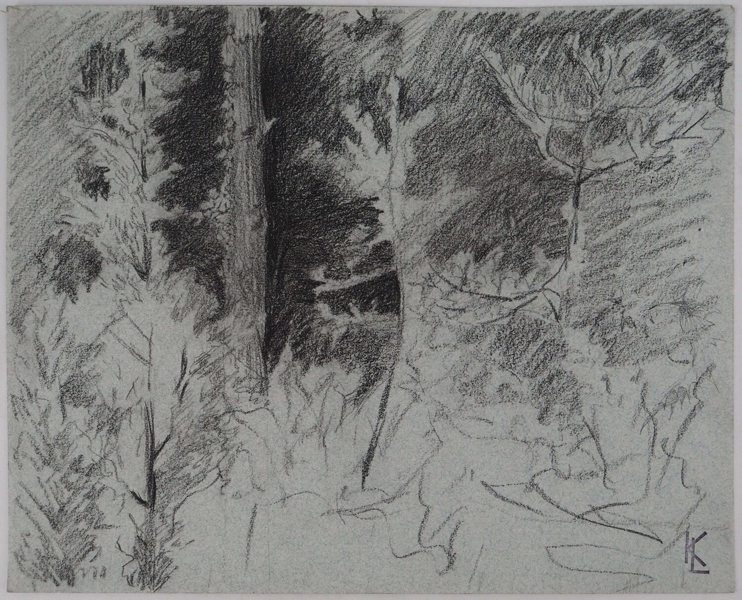 Forêt de nuit, dessin original Léopold-Franz Kowalski Tekening te koop