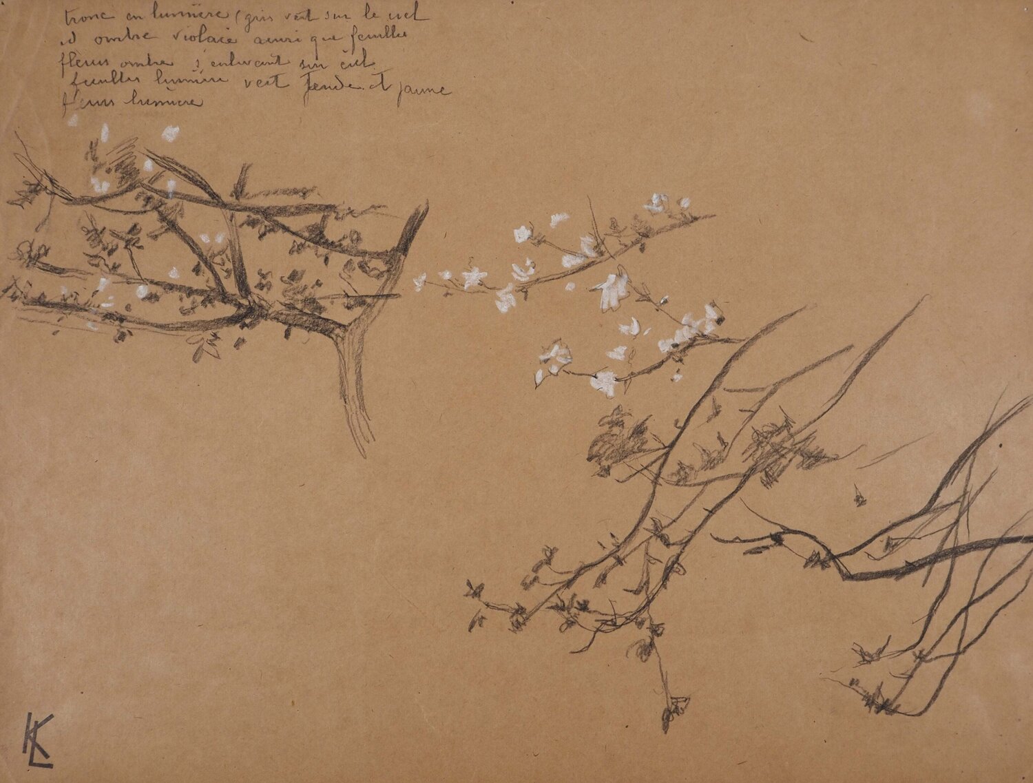 Branche fleurie, dessin original Léopold-Franz Kowalski Drawing for sale