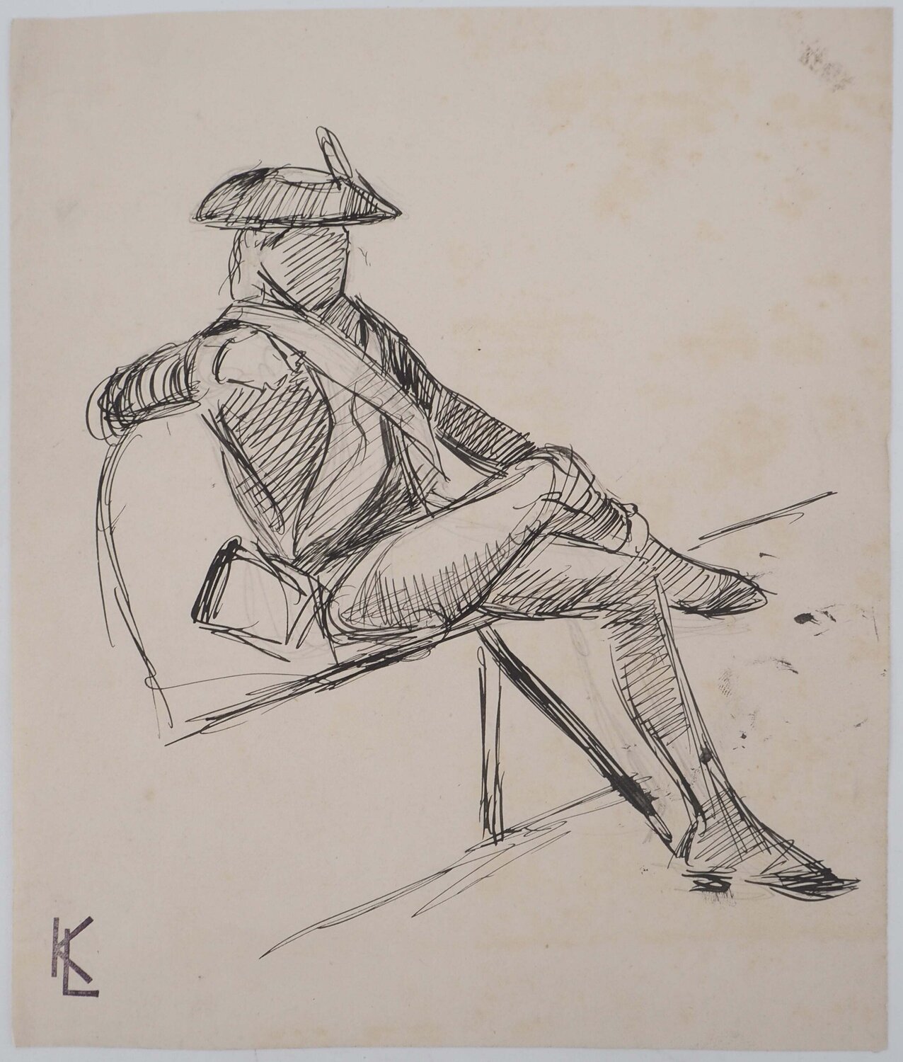 Un soldat assis, dessin original Léopold-Franz Kowalski Disegno in vendita