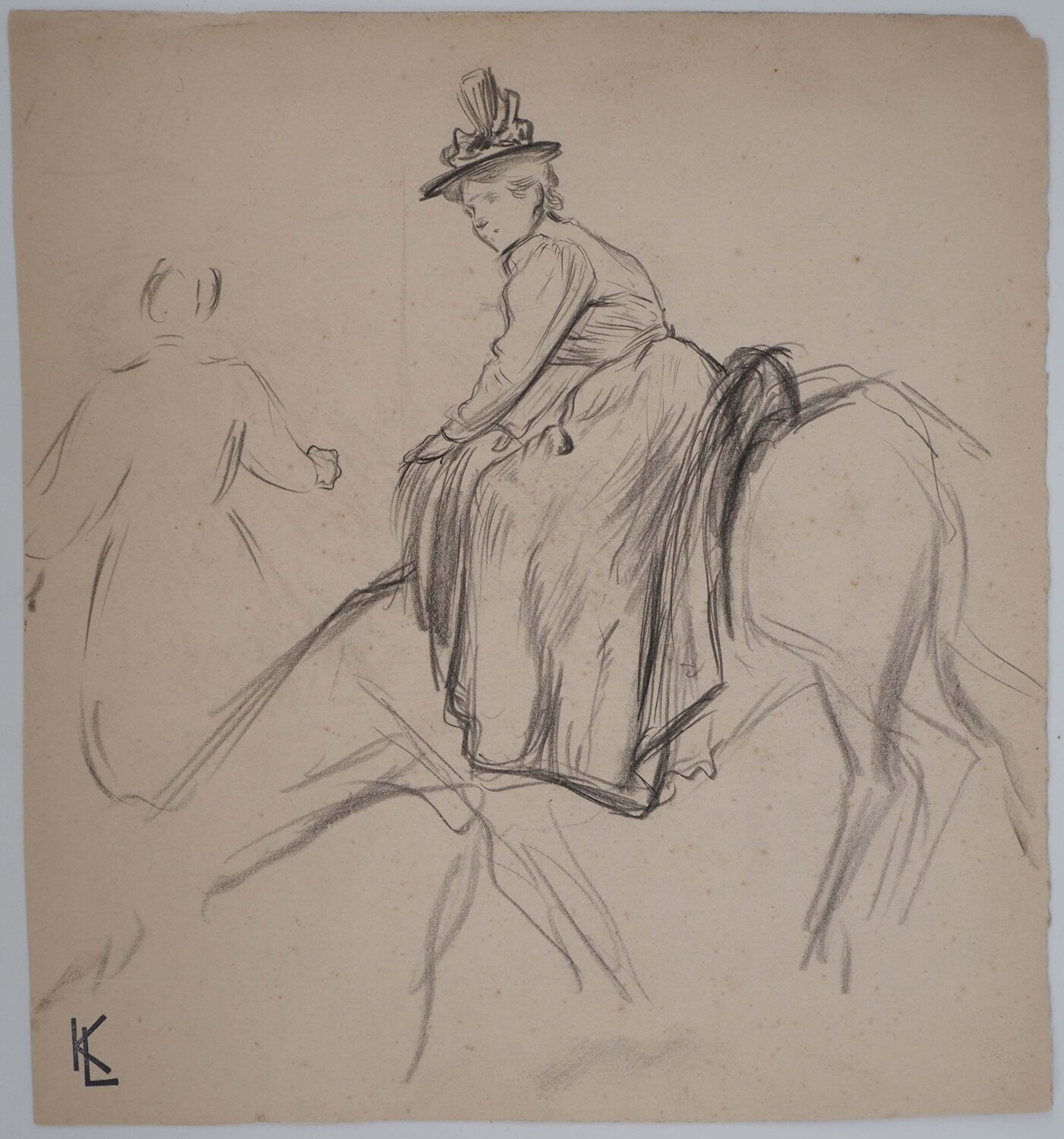 Loren à dos de cheval, dessin original Léopold-Franz Kowalski Zeichnungen zu verkaufen