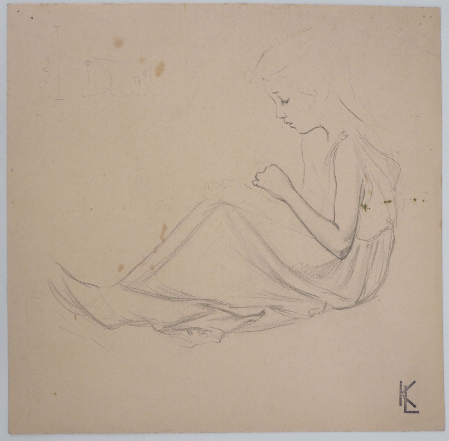 Fillette de profil, dessin original Léopold-Franz Kowalski Zeichnungen zu verkaufen