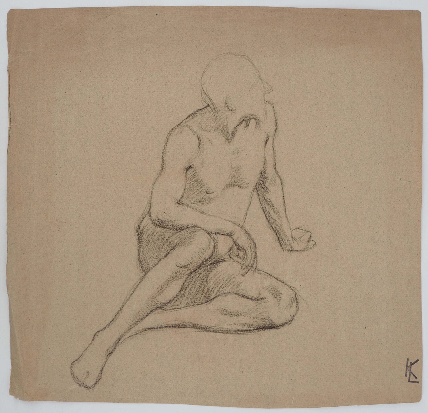 Nu masculin assis, dessin original Léopold-Franz Kowalski Tekening te koop