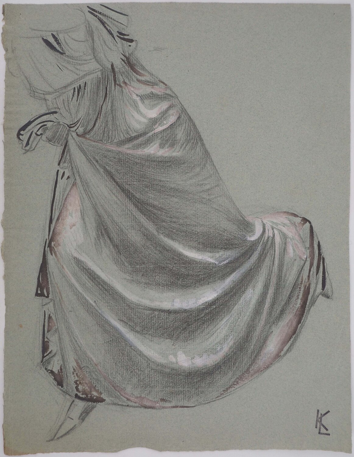 Drapé d'une robe, dessin original Léopold-Franz Kowalski Drawing for sale