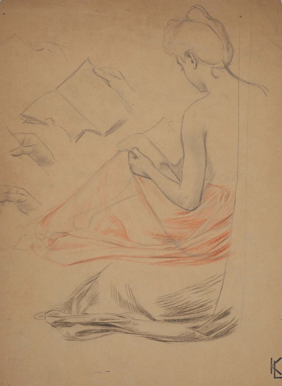 La lecture, c Léopold-Franz Kowalski Werk auf Papier zu verkaufen