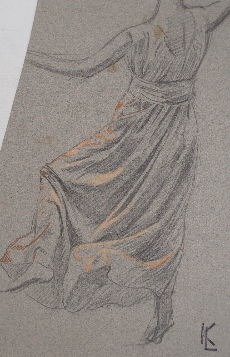 Drapé d'une robe vue de dos 2, dessin original Léopold-Franz Kowalski Disegno in vendita